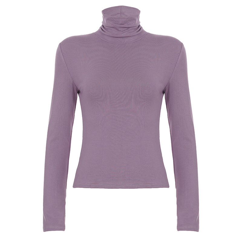 Women Turtleneck Solid Color Slim Fit Bottoming Shirt Basic Casual All Matching Tops