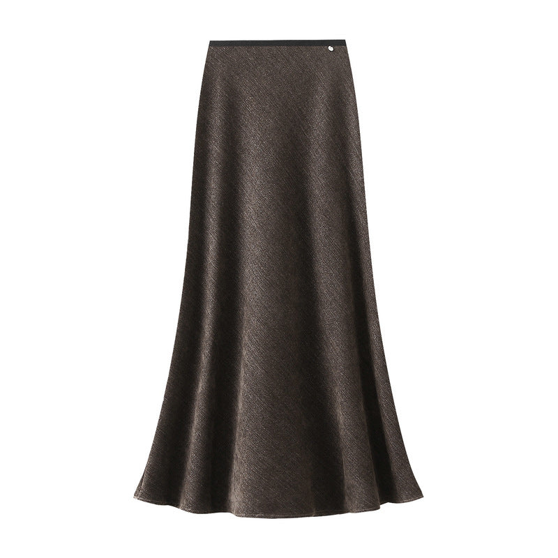 Fishtail Skirt Women Mid Length A line Skirt with Metal Buckle High Waist Autumn