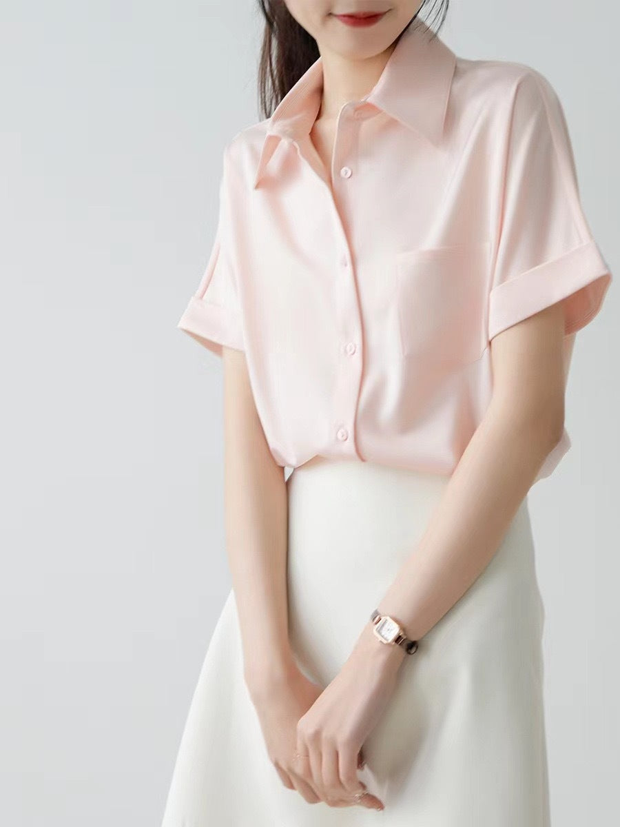 Summer Casual Satin Satin Short Sleeved Shirt Korean Professional White Collar Office Interview Shirt