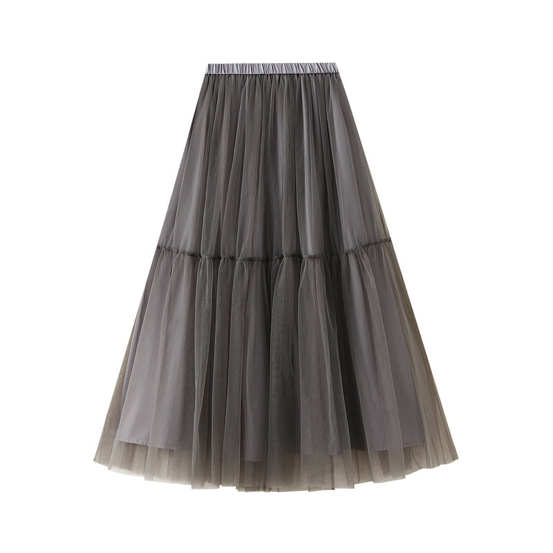 Veil Skirt Women Spring High Waist Figure Flattering Puffy Dress Half Length Skirt High Sense Mesh Skirt