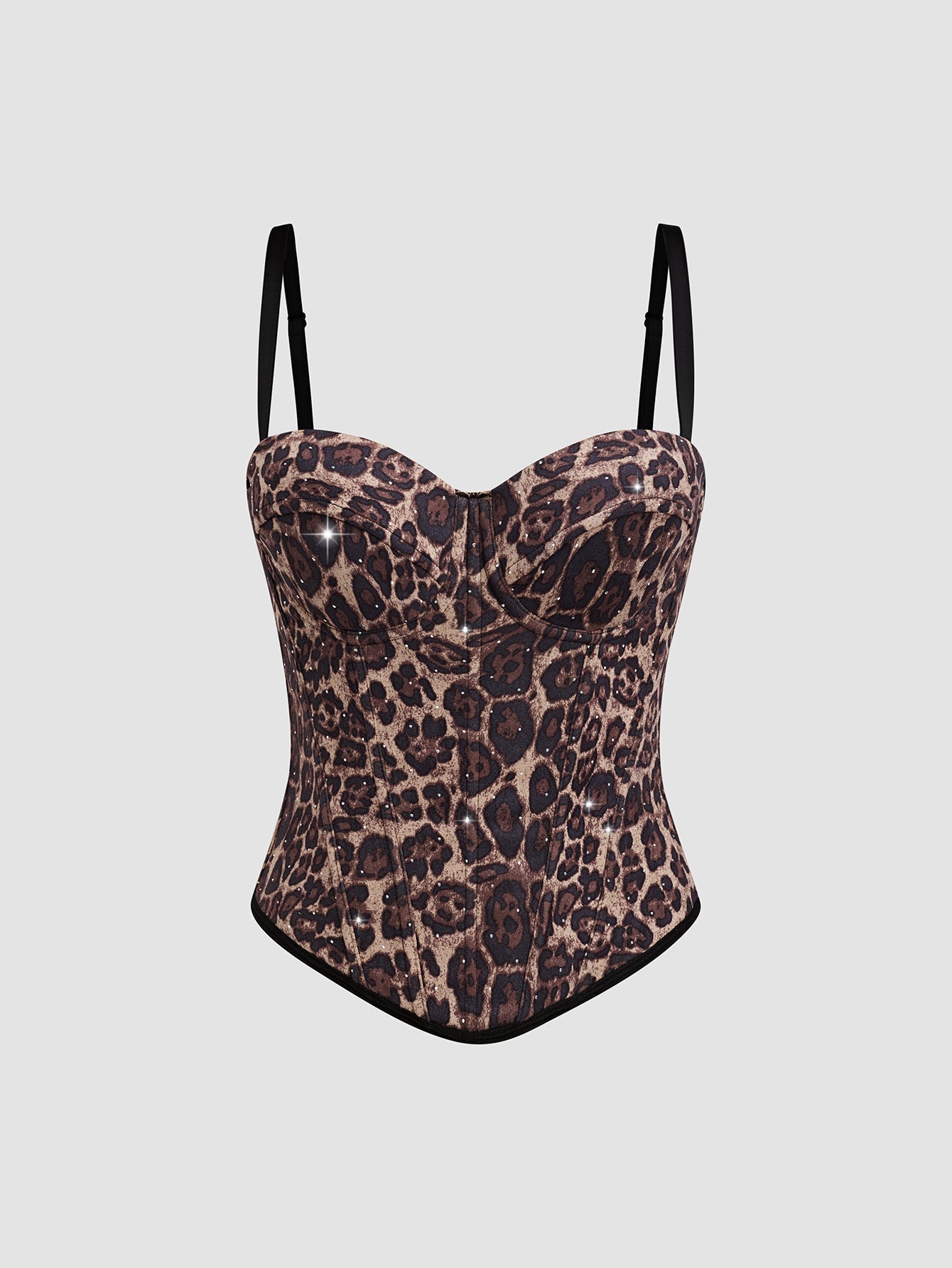 Sexy Leopard Print Camisole Women Long Stretch Body Shaping Boning Corset Corset Rhinestone Top