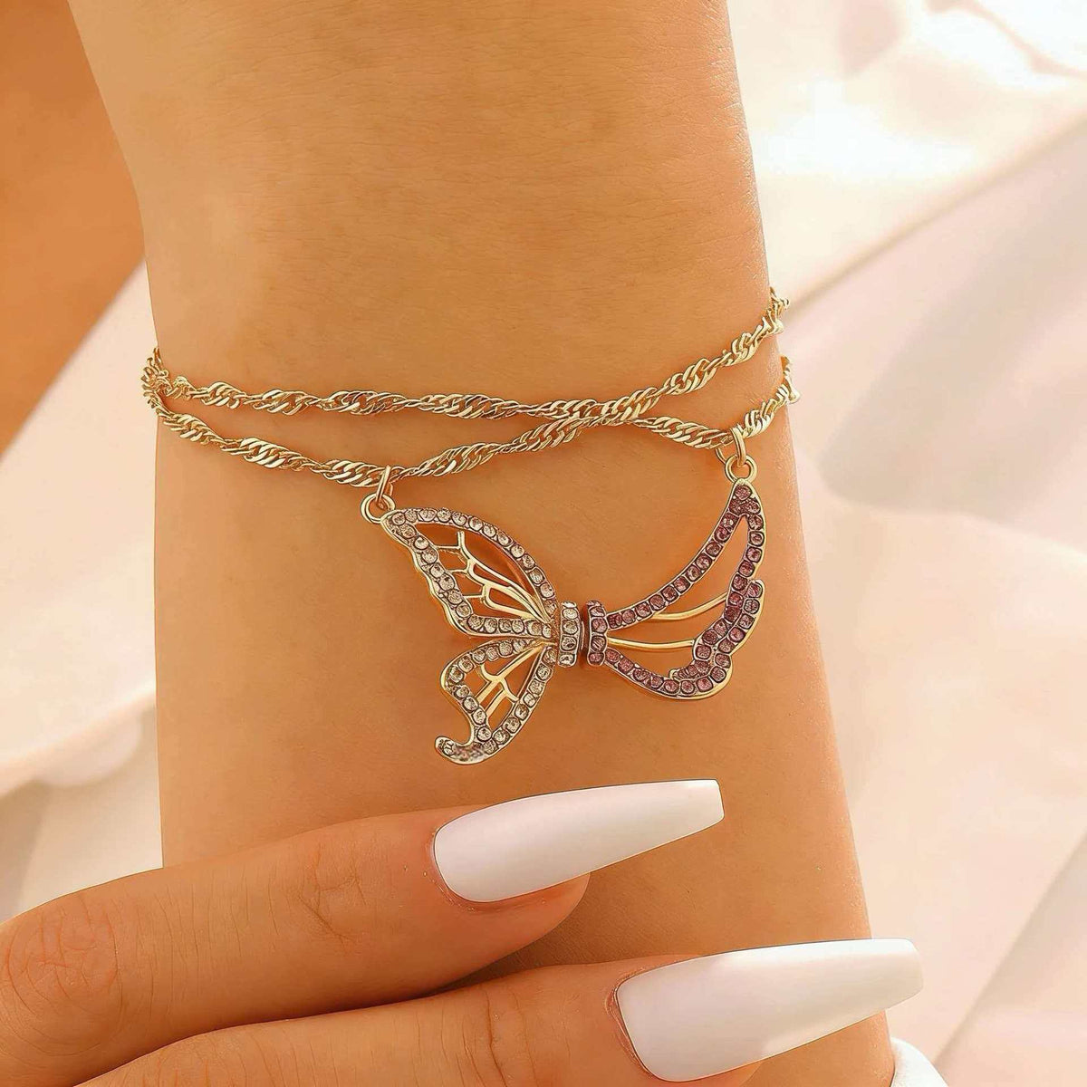 Butterfly Necklace & Bracelet Best Friend BFF Color Zircon Asymmetric Magnetic Jewelry