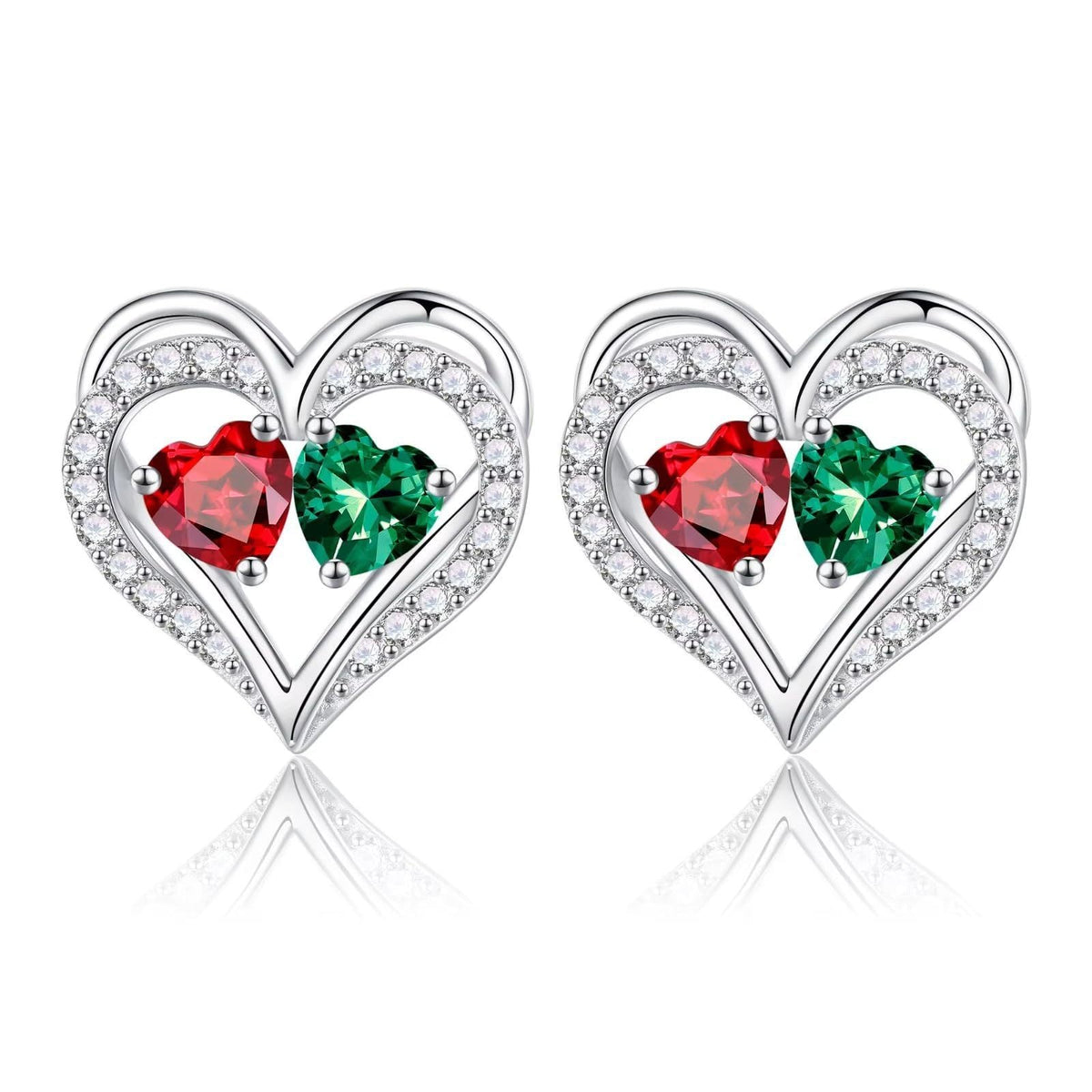 Sterling Silver Birthstone Heart Earrings