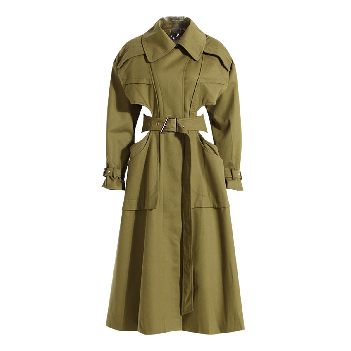 High Grade Long Trench Coat Women Spring Autumn Special Interest Design Deconstructed Hollow Out Cutout long Sleeve Cropped Outfit Lace up Coat