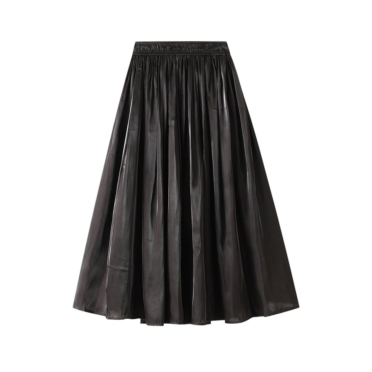 High Waist Slimming Large Hem Solid Color Fresh Pleated Midi Skirt for Women