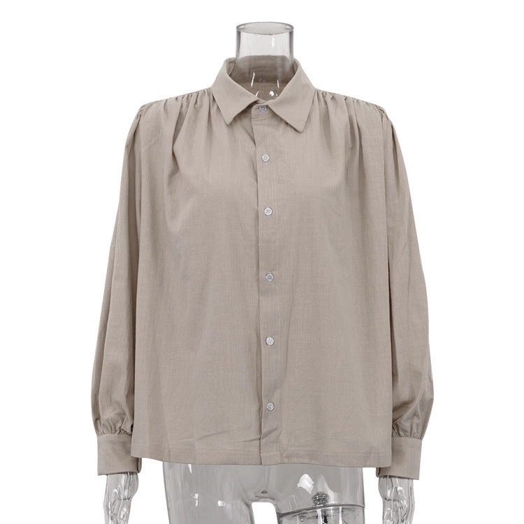 Simple Loose Fitting Women Shirt Spring Autumn Polo Collar Long Sleeve Cardigan Shirt Office Top