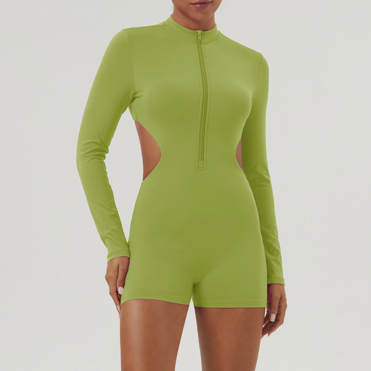 Hollow Out Cutout Out Cinched Long Sleeved Jumpsuit One Yoga Jumpsuit Women Half Zipper Workout Clothes With Chest Pad