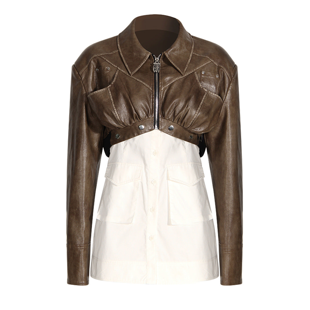 Faux Two Pieces Motorcycle Jacket Women Autumn Retro Street Sexy Niche Detachable Short Jacket