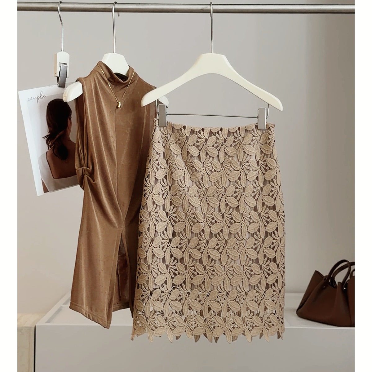 Lace Embroidered Hollow Out Cutout Skirt Women Summer High Waist Slimming Sexy Fashionable A line Sheath Mid Skirt