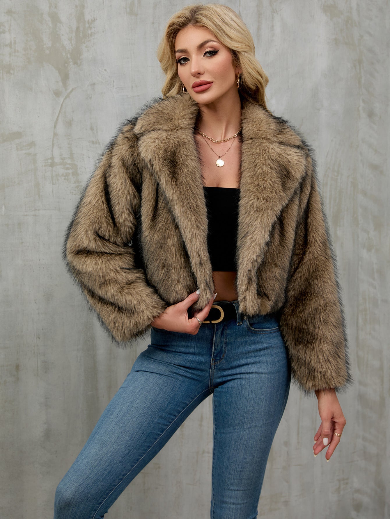 Women Clothing Best Seller in Autumn Winter Fur Collar Loose Artificial Fur Faux Fur Coat Short Cardigan