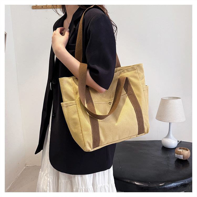 Preppy Style Shoulder Bag Unisex | Large Capacity Handbag & Casual Versatile Solid Canvas Bag (Student Commuting Zipper Square Bag)