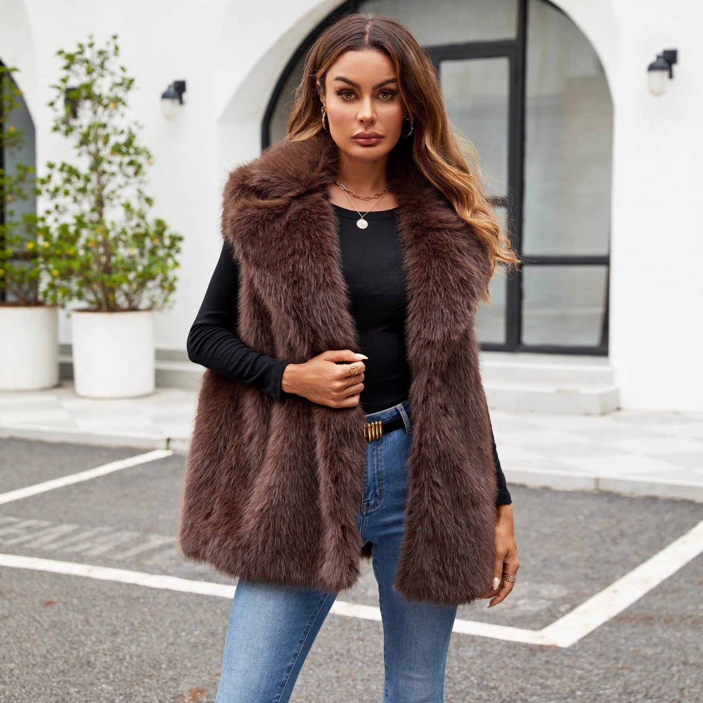 Women Clothing Faux Fur Stand Collar Vest Faux Fur Warm Vest Women Artificial Fur Vest