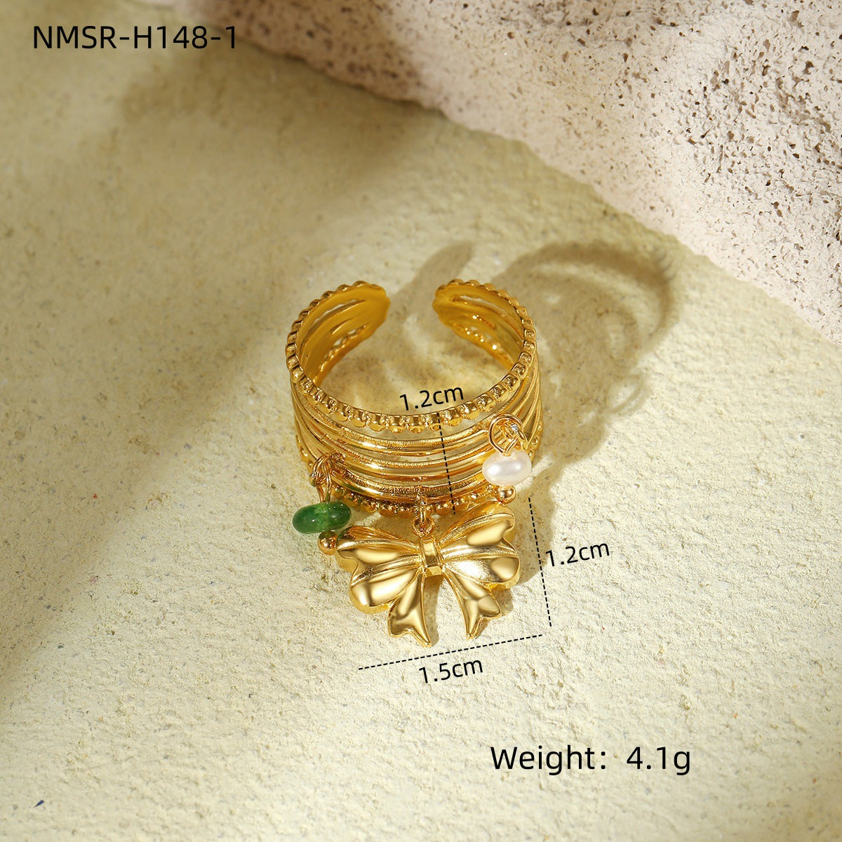 Natural Stone Design Open Stainless Steel Ring Pearl High Grade Titanium Steel Bracelet