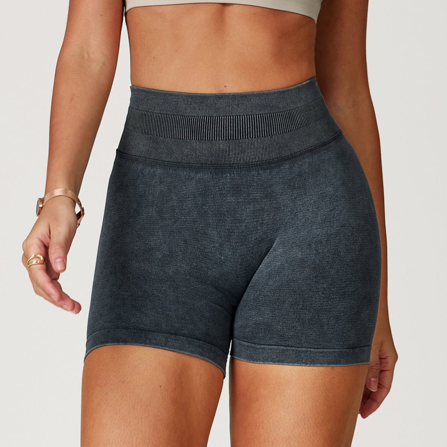 Sollinarry Seamless Stone Washed Yoga Shorts High Waist Hip Lift Shorts Skinny Running Sports Fitness Yoga Pants Women