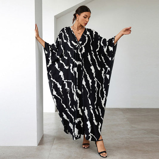 Rayon Print Holiday Loose Robe Beach Jacket Maxi Dress Bikini Cover