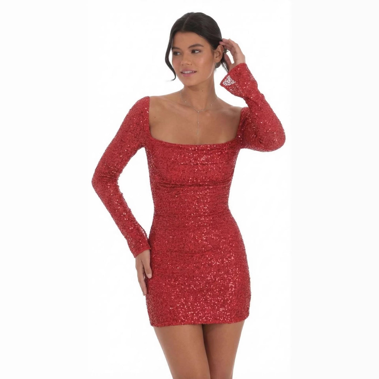 Women Summer Sequ Sexy Light Luxury Socialite Waist Backless Sheath Slim Dress