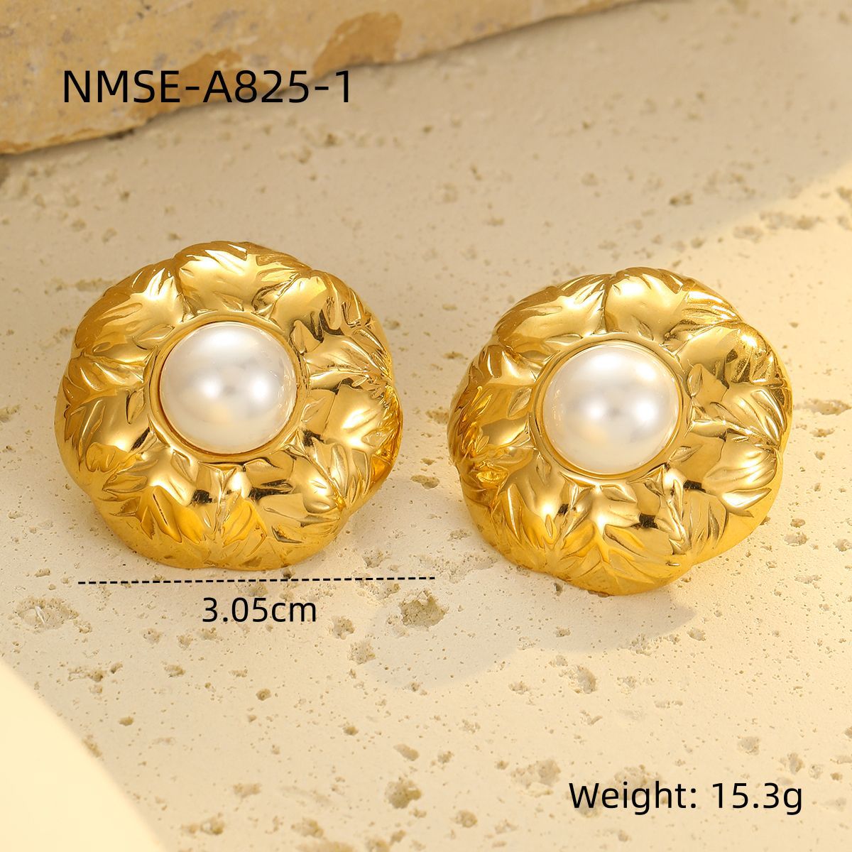 Gold Titanium Steel Petal Pearl Non Fading Stainless Steel Earrings Earrings