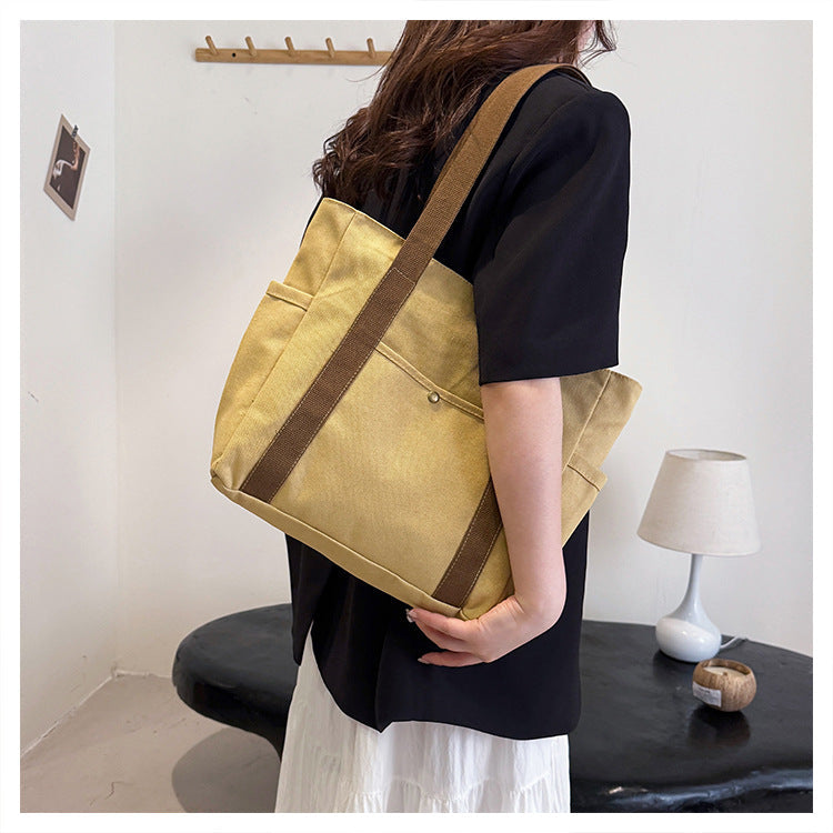 Preppy Style Shoulder Bag Unisex | Large Capacity Handbag & Casual Versatile Solid Canvas Bag (Student Commuting Zipper Square Bag)