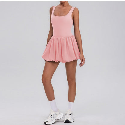 Fitness Draped Dress Faux Two Pieces Anti Wardrobe Malfunction Base Pockets Dress Sports Yoga Tennis Dress Women