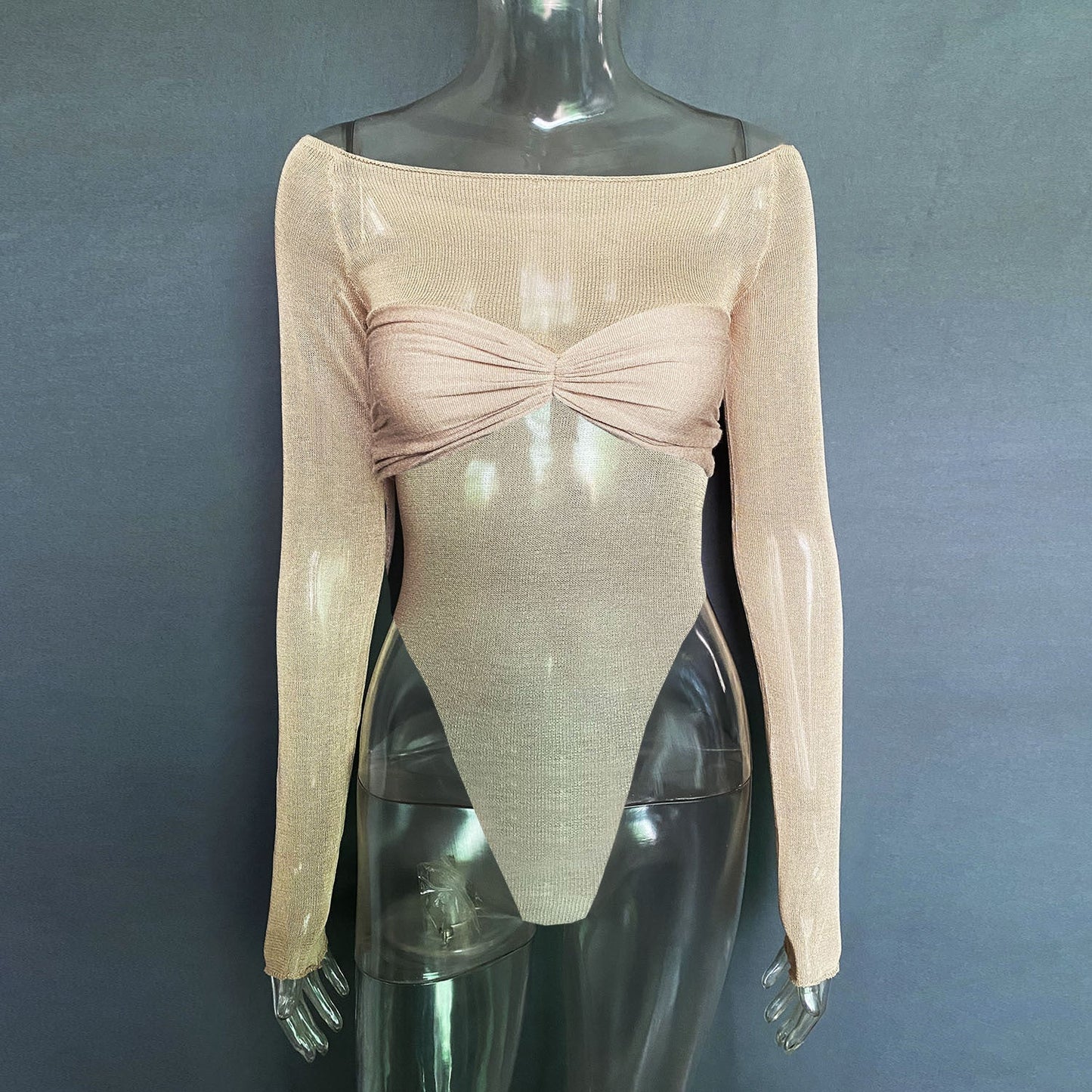 Spring Summer Best Women Clothes Off Neck See Through Triangle Jumpsuit