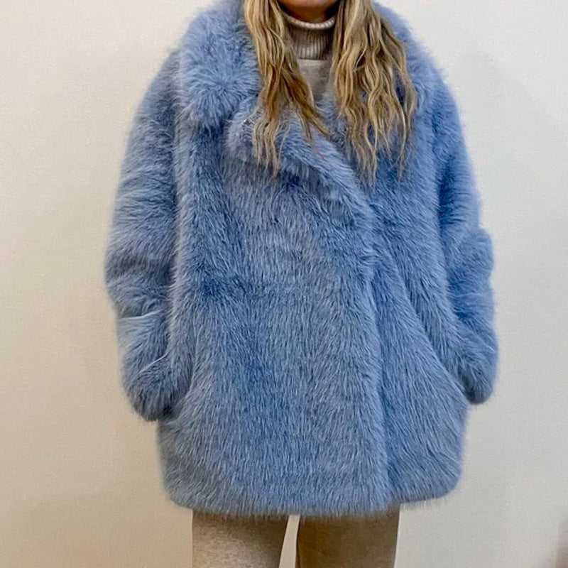 Fur Coat Women Autumn Winter Warm Collar Faux Fur Overcoat Mid-Length Fox Fur Jacket