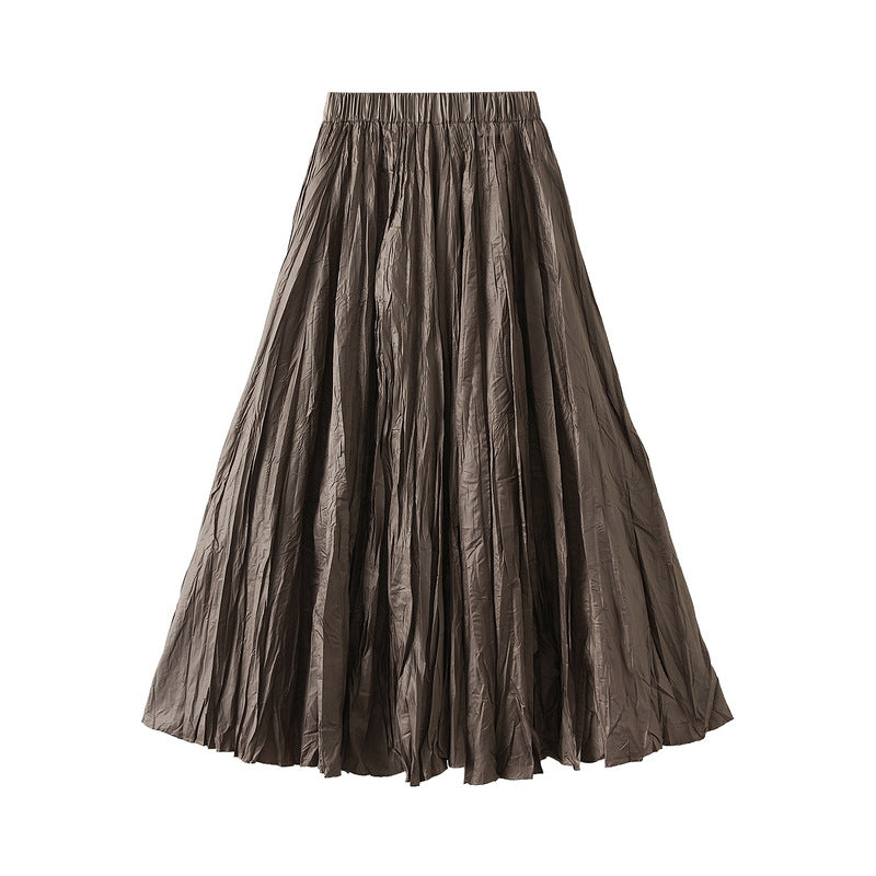 Light Luxury Design Messy Wrinkle Craft Big Hem Skirt Women Spring Autumn Winter Umbrella Skirt A line Dress High Grade Skirt