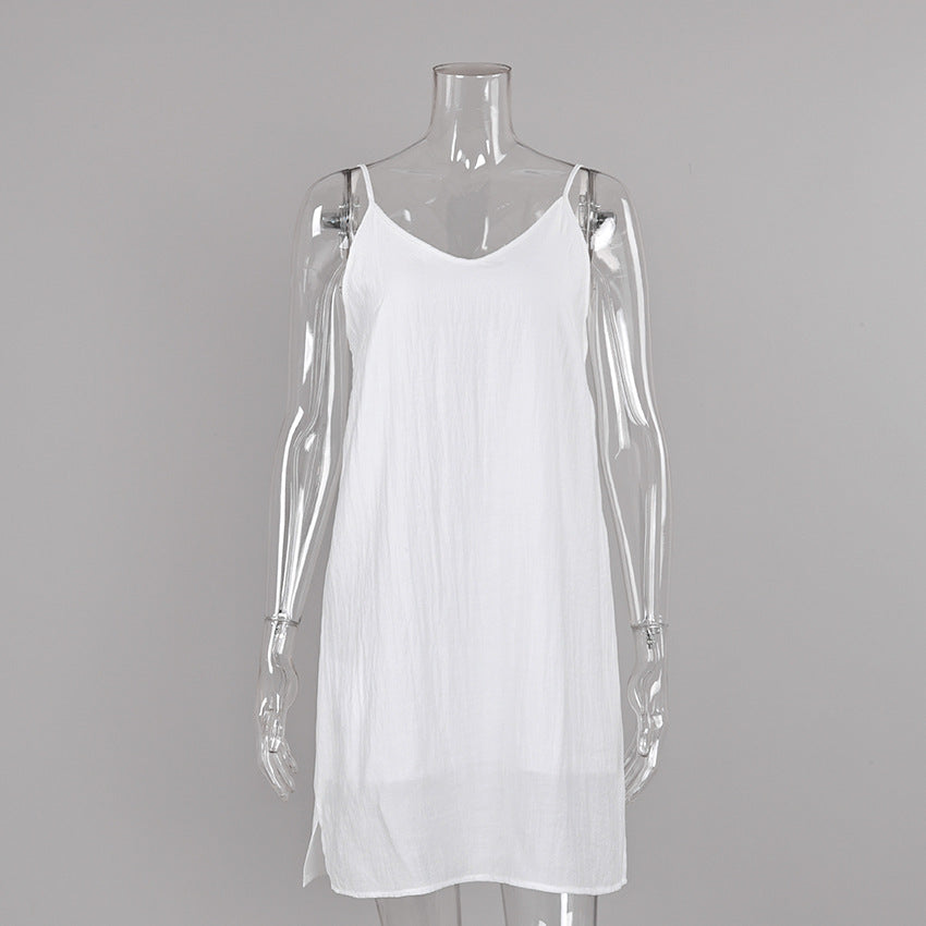 Solid Color Strap Backless Nightdress Soft Skin Friendly Comfortable Pajamas Ladies Homewear