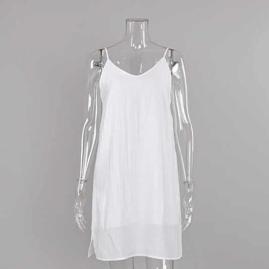 Solid Color Strap Backless Nightdress Soft Skin Friendly Comfortable Pajamas Ladies Homewear