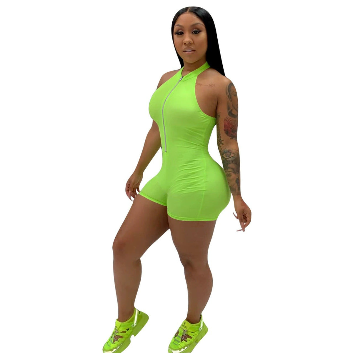 Women Clothing Solid Color Halter Zipper Jumpsuit Women Clothing