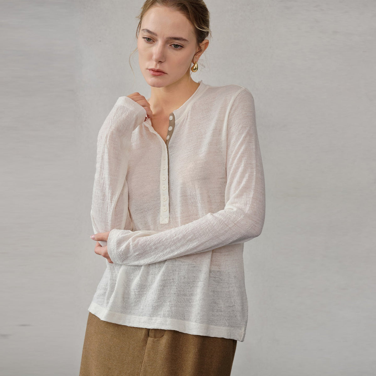 Wool Sweater Jacquard Loose Fitting Long Sleeved T shirt Bottoming Shirt Women Autumn Winter Half Open Collar Contrast Color Office Top