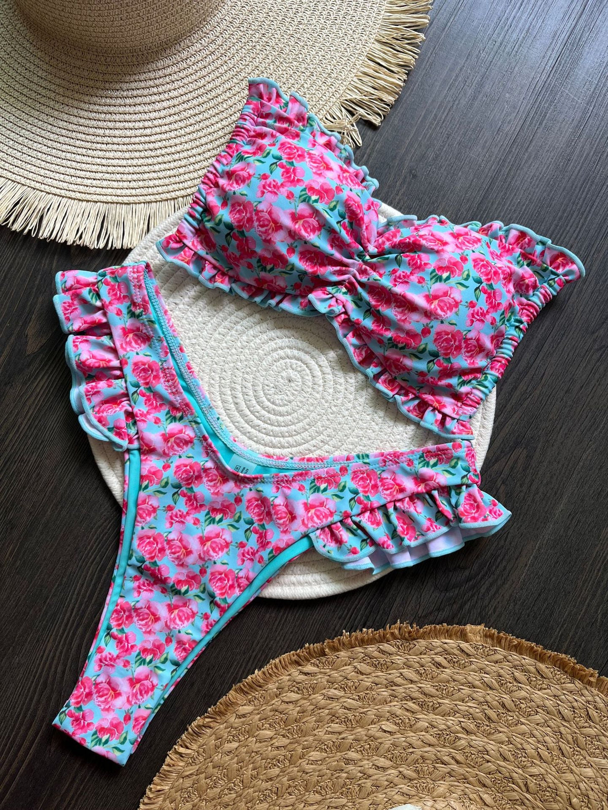 Floral Print Flying Bikini Low Waist Lace up Biquini