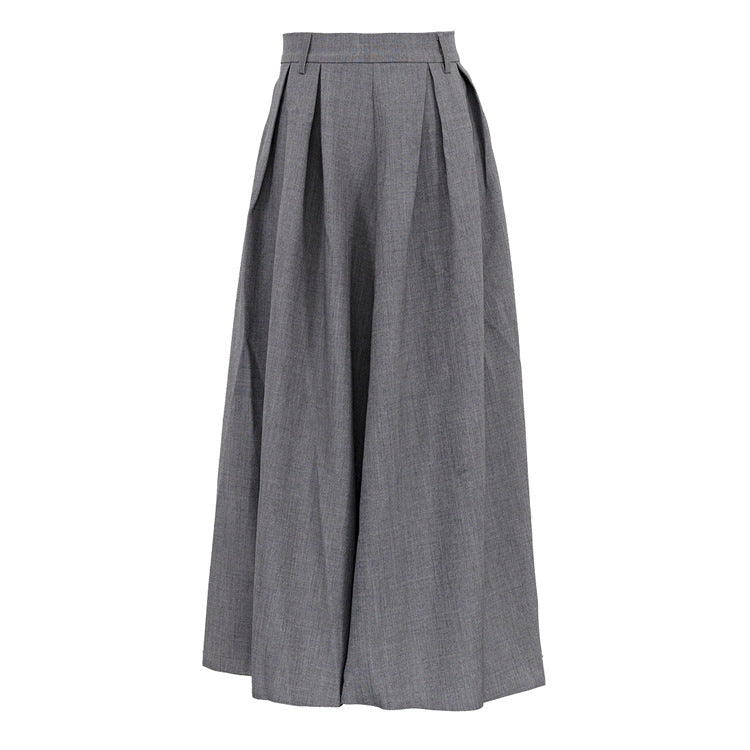 Autumn Winter Long Skirt Retro Solid Color Large Swing Skirt High Waist Pleated Skirt