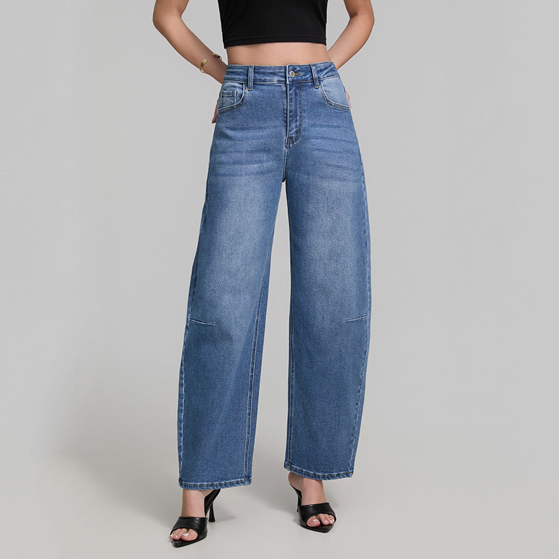 Blue High Street Wide Leg Highly Elastic Jeans for Women Summer High Looking Slimming Matchet Pants Women