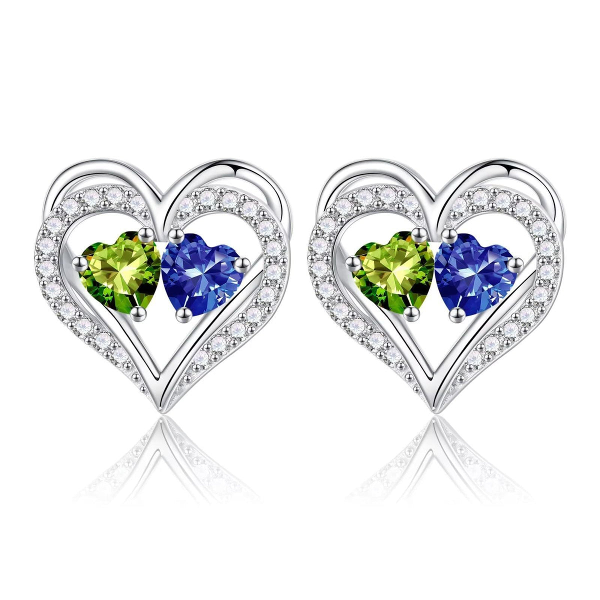 Sterling Silver Birthstone Heart Earrings