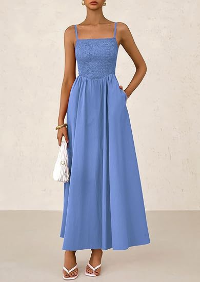 Women's Wear, Thin Shoulder Strap Pleated Vest, Suspender Pocket Dress