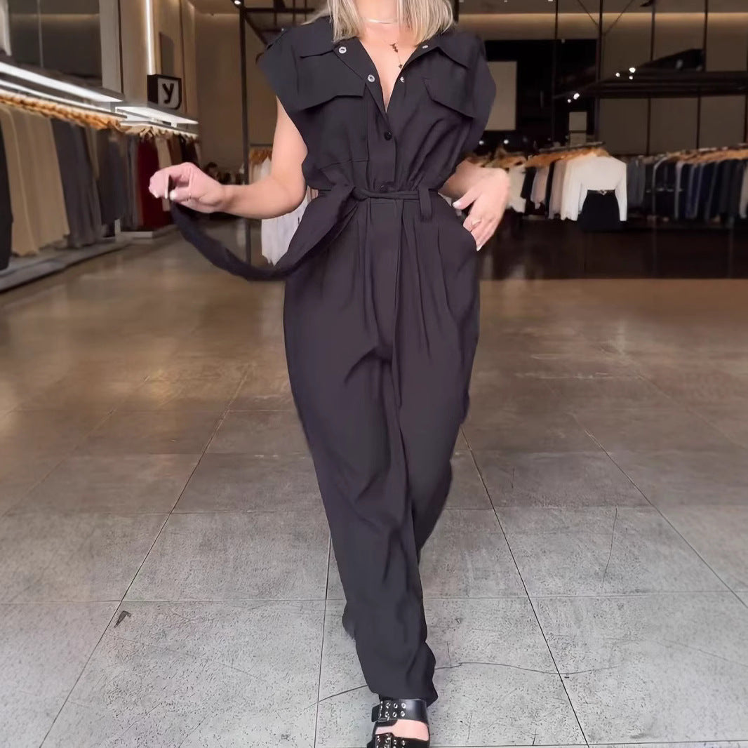 Wide Leg Jumpsuit Women High Waist Long Leg Sleeveless Tooling Jumpsuit