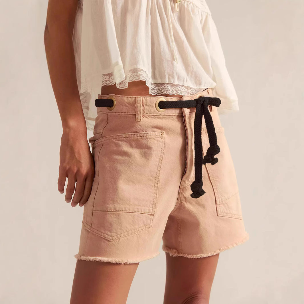 Casual Corns Drawstring Multi Pocket Baggy Denim Shorts Women Shorts