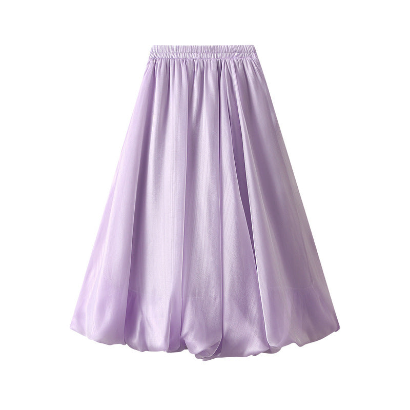 Bright Silk Pearl Bud Skirt Big Hem Skirt Women Gauze Skirt Long Skirt Light Luxury Lantern Umbrella Skirt