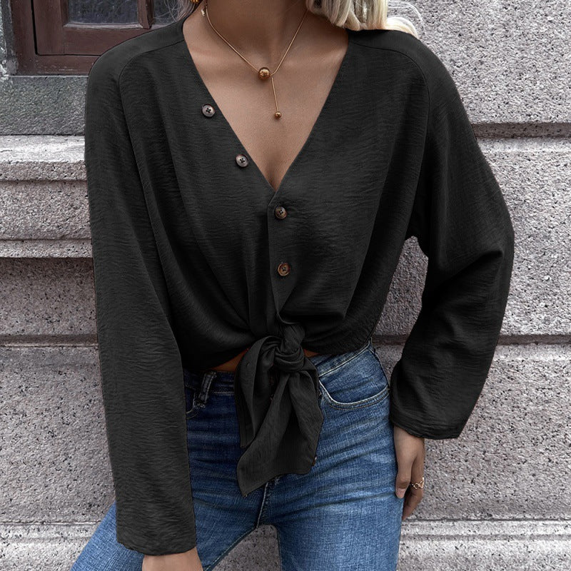 Women Clothing Casual Solid Color Single Breasted Cardigan Shirt Long Sleeved Shirt Women Top