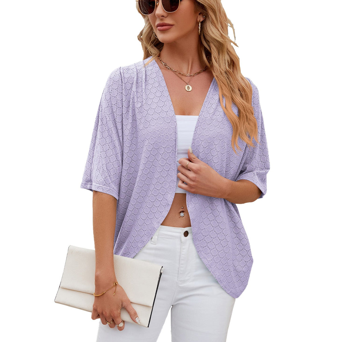 Spring Summer Solid Color Half Sleeves Cardigan Knitted Cardigan Coat Office Cardigan