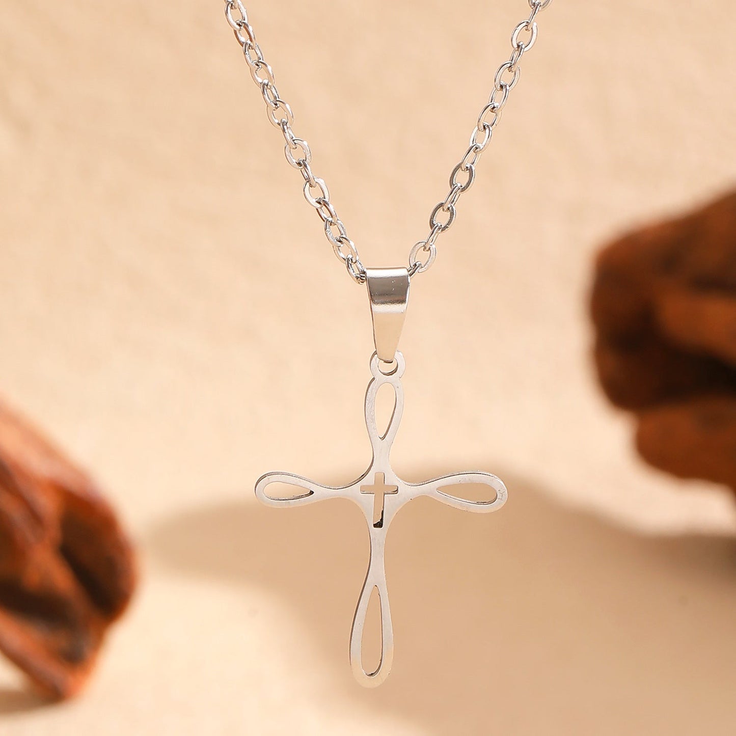 Cross Pendant Stainless Steel Clavicle Chain & Earrings Set Simple Daily Jewelry