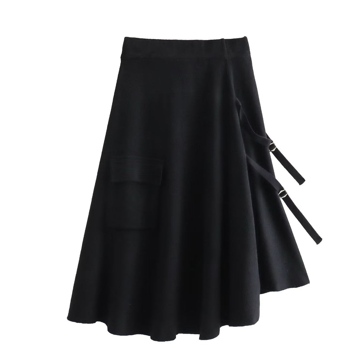 Women Clothing French All-Match Irregular Asymmetric Large Pocket Knitted Umbrella Skirt Skirt