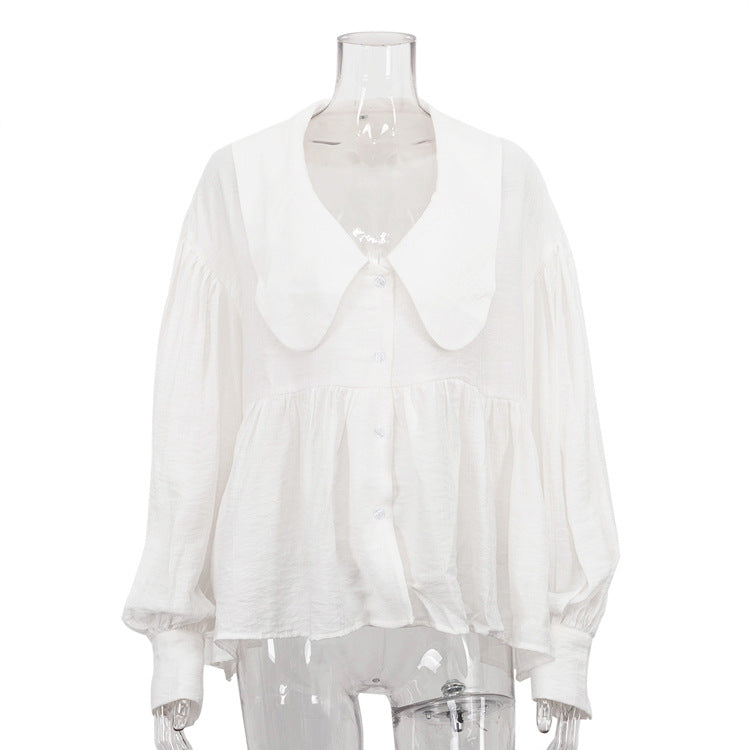 French Casual White Shirt Autumn Doll Face Puff Sleeve Loose All Matching Cardigan Shirt