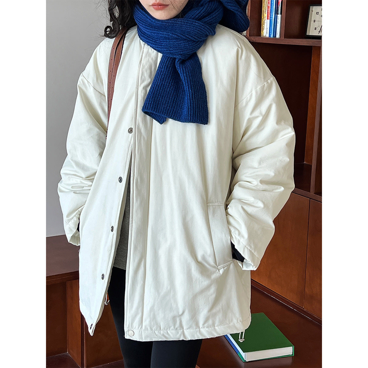 Simple Profile Cotton Coat Jacket Women Winter Oversize Quilted Workwear Cotton Coat