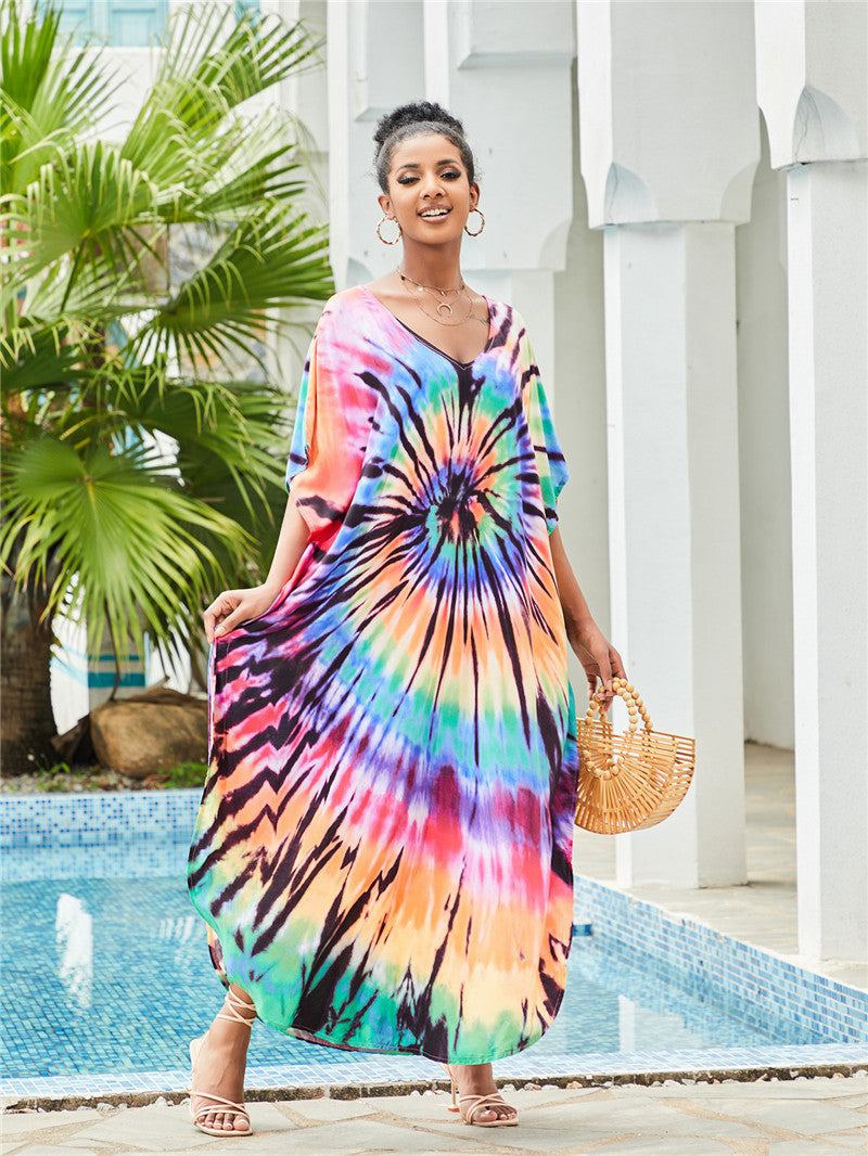 Printed Beach Blouse Loose Robe Vacation Sun Protection Shirt Swimsuit Blouse