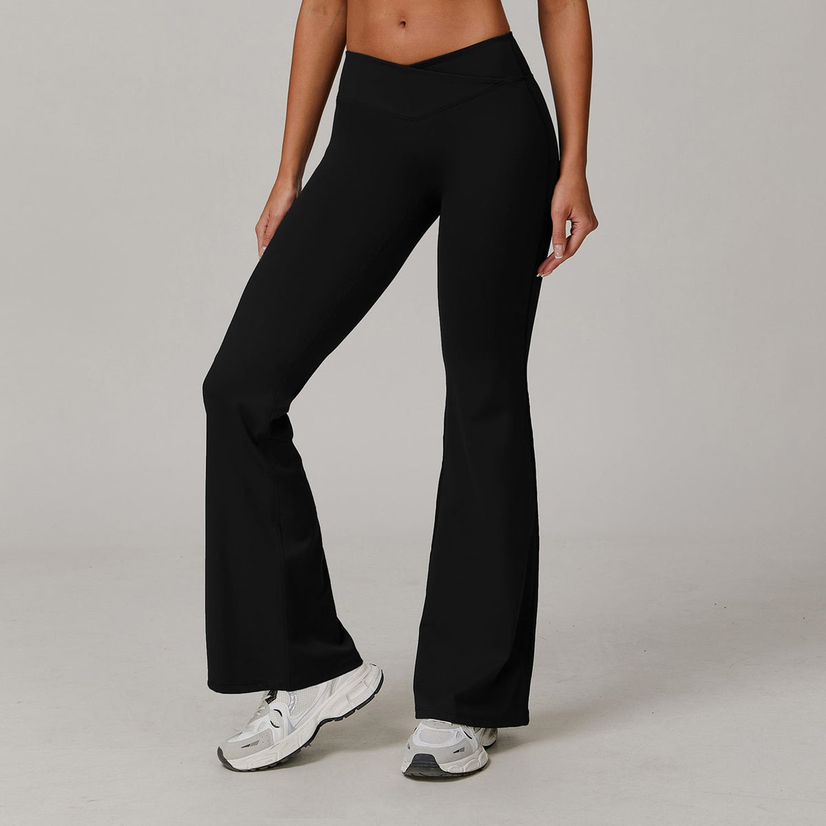 Sollinarry Nude Feel Yoga Pants Cross High Waist Running Sports Casual Skinny Bell Bottom Pants Women