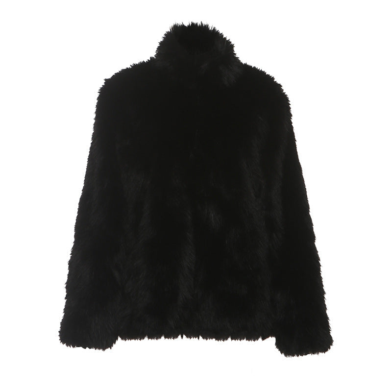 Autumn Winter Women Clothing High Collar Long Sleeve Comfortable Fluffy Plush Coat for Women