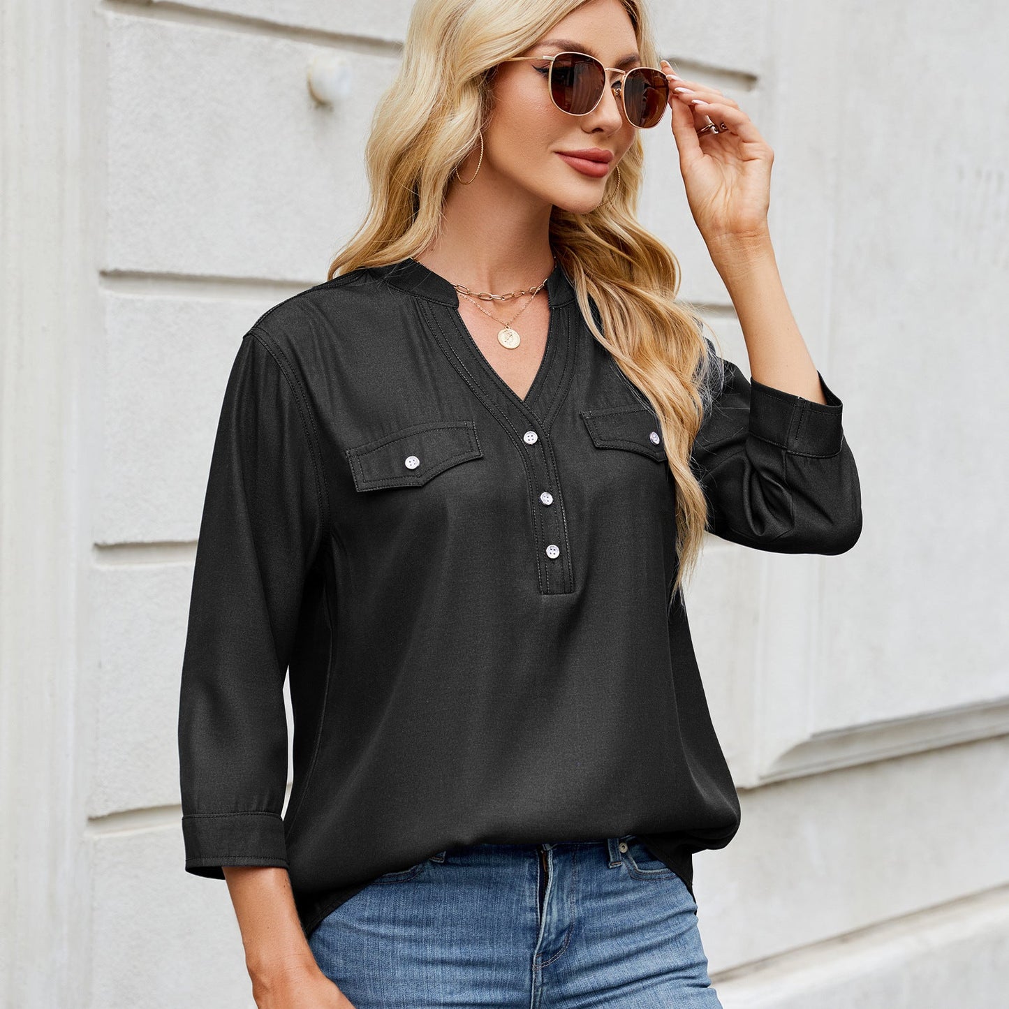 Women Clothing Spring Summer Casual Loose Imitation Denim Long Shirt