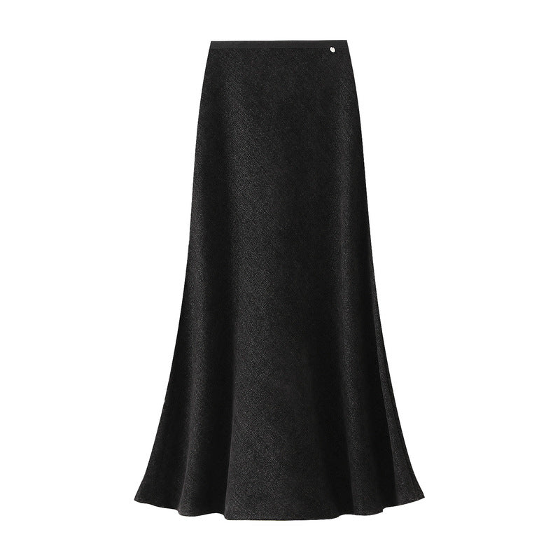 Fishtail Skirt Women Mid Length A line Skirt with Metal Buckle High Waist Autumn