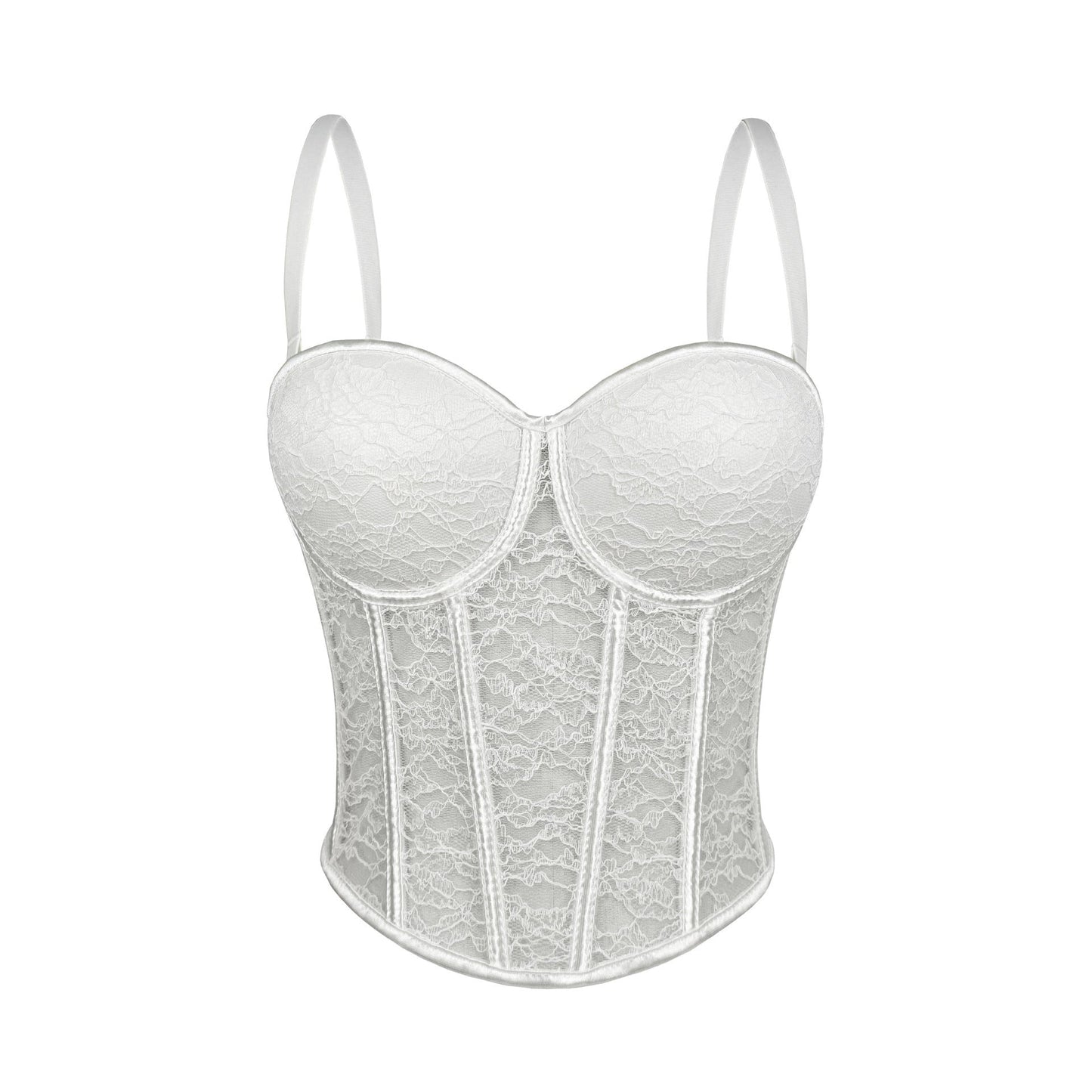 Lace Mesh See through Boning Corset Corset Sling Slim Fit with Brassiere Pad Waist Trimming Body Shaping Outer Wear Sexy Beauty